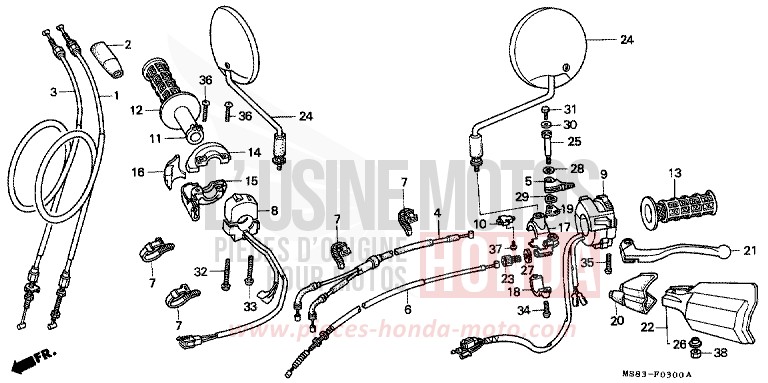 HANDLE LEVER/SWITCH/ CABLE for Africa Twin SHASTA WHITE (NH138H) from 1988